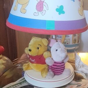 Vintage DISNEY Winnie the Pooh & Piglet Plush Lamp by DOLLY with shade! WORKS!